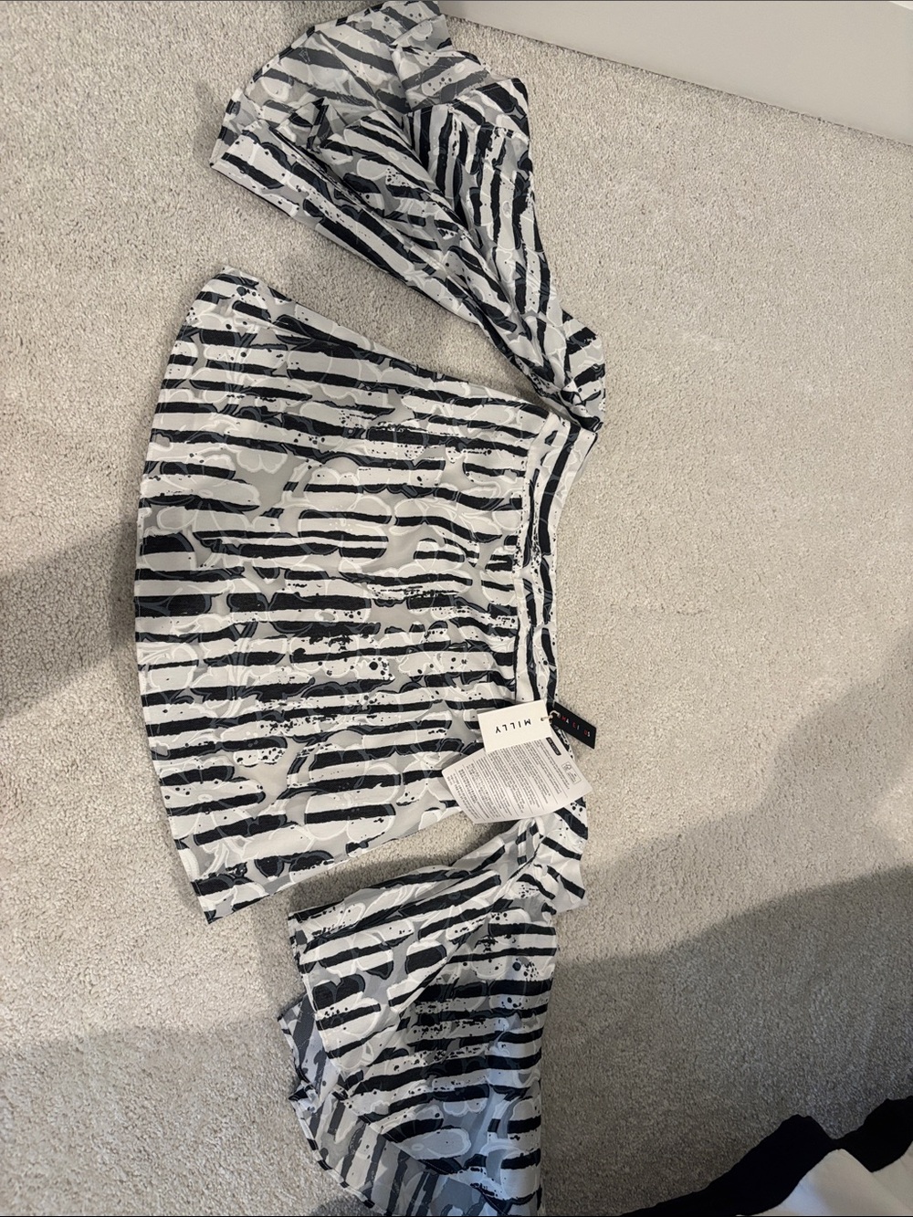 Milly Striped Off-Shoulder Peplum Top in Black & White